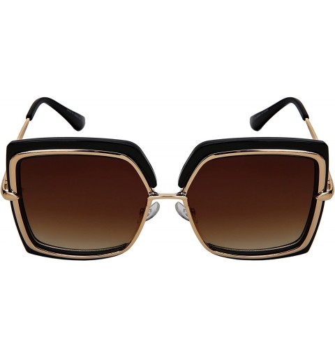 Square Fashion Plastic Metal Square Women Sunglasses Flat Lens 3332 - Black Frame/Brown Gradient Lens - CM18G7Y08ZG $8.72