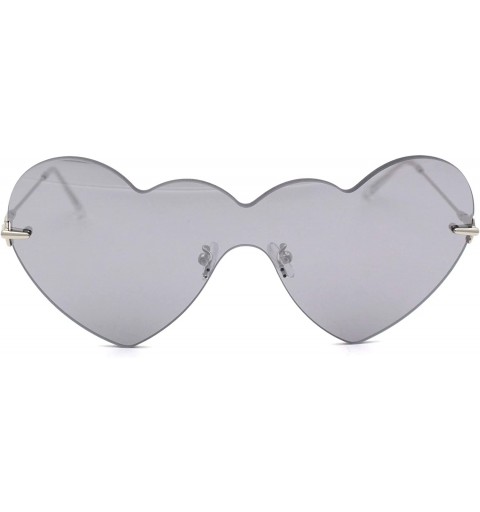 Rimless Womens Lolita Funky Heart Shape Shield Rimless Sunglasses - Silver Silver Mirror - CC18XOZ73KG $14.30