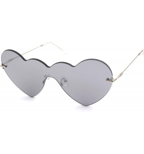 Rimless Womens Lolita Funky Heart Shape Shield Rimless Sunglasses - Silver Silver Mirror - CC18XOZ73KG $14.30