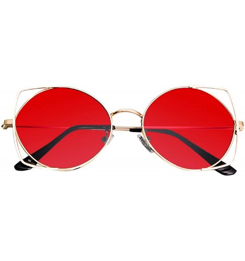 Cat Eye Cut Out Fashion Cat Eye Sunglasses for Women Metal Frame Small Circle Sun Glasses UV Blocking Shades - Red - CV18U42W...