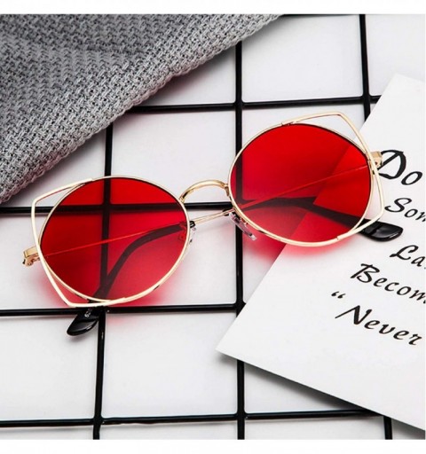 Cat Eye Cut Out Fashion Cat Eye Sunglasses for Women Metal Frame Small Circle Sun Glasses UV Blocking Shades - Red - CV18U42W...