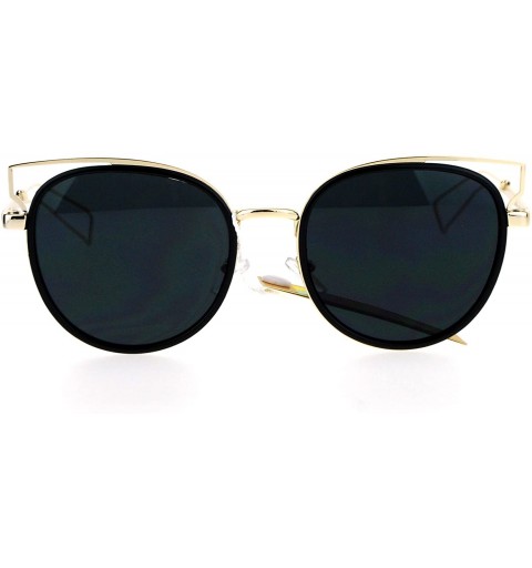 Cat Eye Womens Retro Designer Cat Eye Wire Horn Rim Diva Sunglasses - Black Gold Black - CB12O7ASD9G $10.55