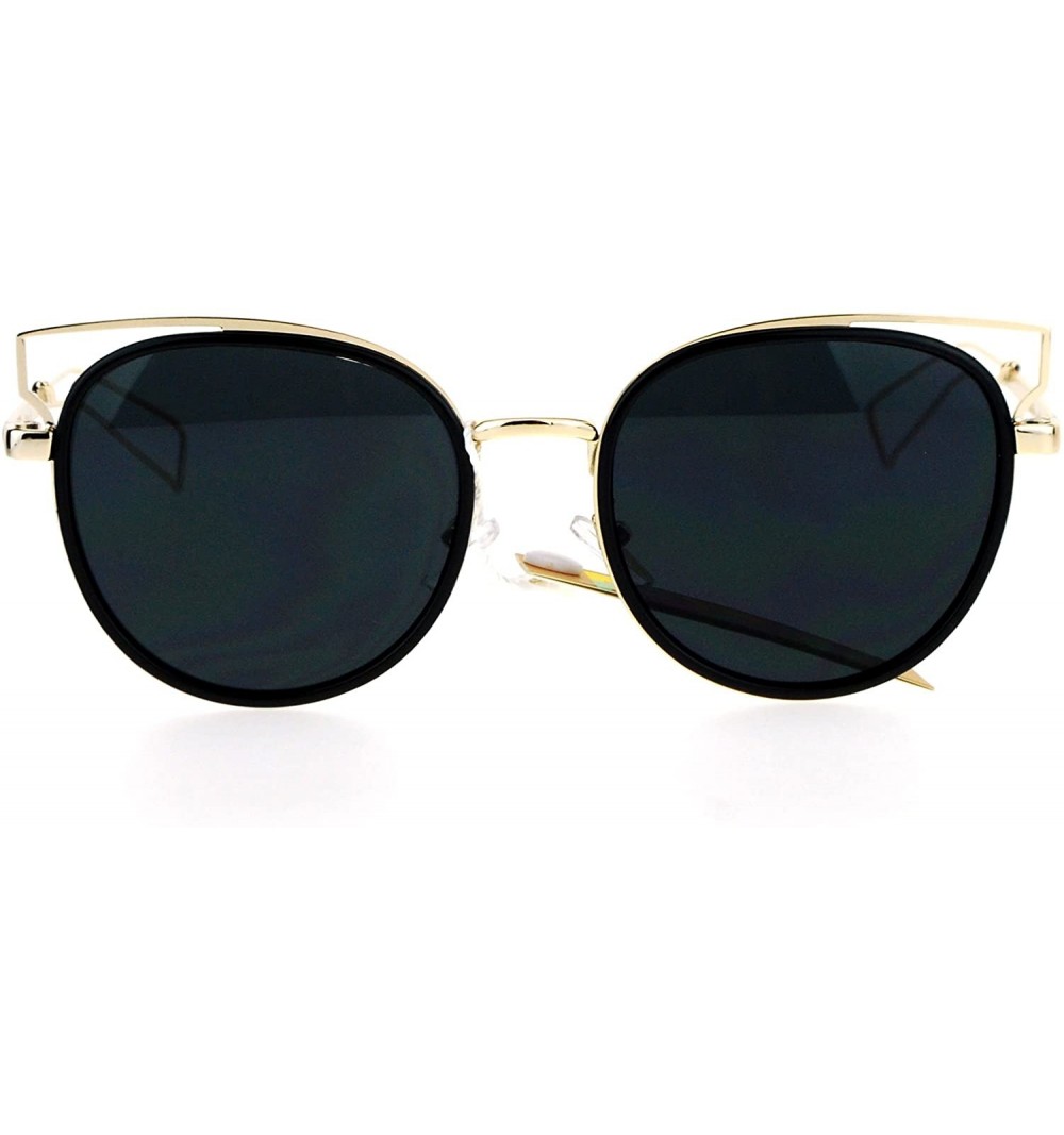 Cat Eye Womens Retro Designer Cat Eye Wire Horn Rim Diva Sunglasses - Black Gold Black - CB12O7ASD9G $10.55