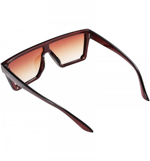 Rimless Fashion Siamese Lens Sunglasses Women Men Succinct Square Style UV400 B2470 - Red Brown - C518NOHR0U6 $17.71