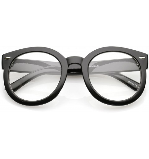 Oversized Oversize Thick Arms Round Clear Lens Horn Rimmed Eyeglasses 53mm - Black / Clear - C717YUSMG5L $8.02
