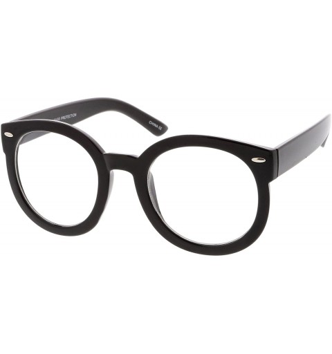 Oversized Oversize Thick Arms Round Clear Lens Horn Rimmed Eyeglasses 53mm - Black / Clear - C717YUSMG5L $8.02