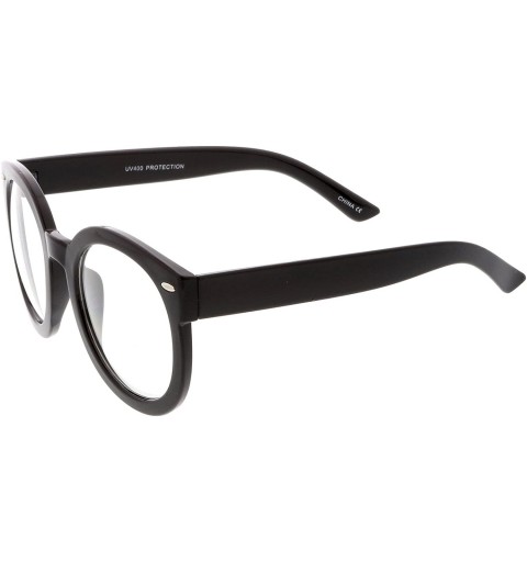 Oversized Oversize Thick Arms Round Clear Lens Horn Rimmed Eyeglasses 53mm - Black / Clear - C717YUSMG5L $8.02