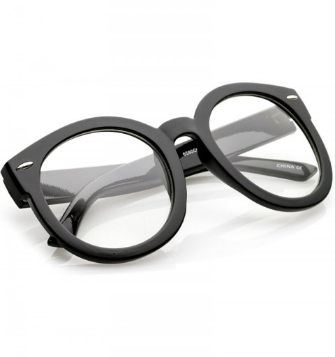 Oversized Oversize Thick Arms Round Clear Lens Horn Rimmed Eyeglasses 53mm - Black / Clear - C717YUSMG5L $8.02