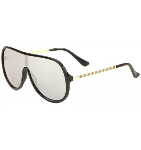 Shield Flat Top One Piece Lens Shield Three Color Bar Temple Sunglasses - Grey - C9198D890M3 $13.27