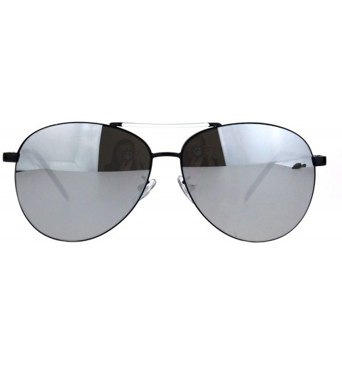 Aviator Silver Mirror Lens Metal Rim Officer Cop Pilots Sunglasses - Black White - CU18KHH986M $11.97