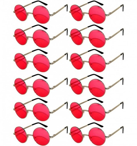 Round 12 Pack Small Round Retro Vintage Circle Style Sunglasses Colored Metal Frame - 43_red_12_pairs - CR18530MQQR $19.48