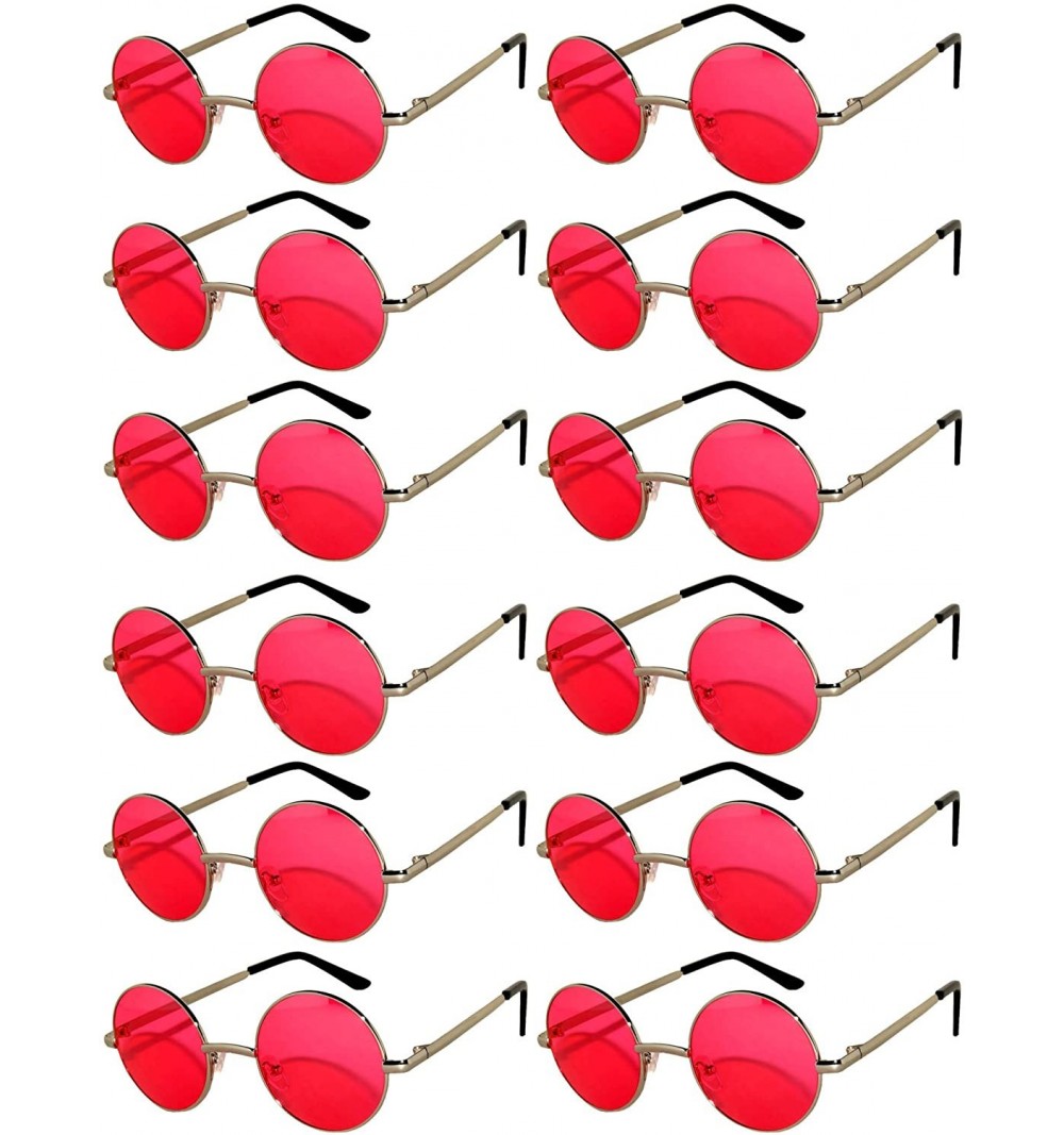 Round 12 Pack Small Round Retro Vintage Circle Style Sunglasses Colored Metal Frame - 43_red_12_pairs - CR18530MQQR $19.48