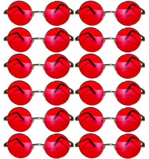 Round 12 Pack Small Round Retro Vintage Circle Style Sunglasses Colored Metal Frame - 43_red_12_pairs - CR18530MQQR $19.48