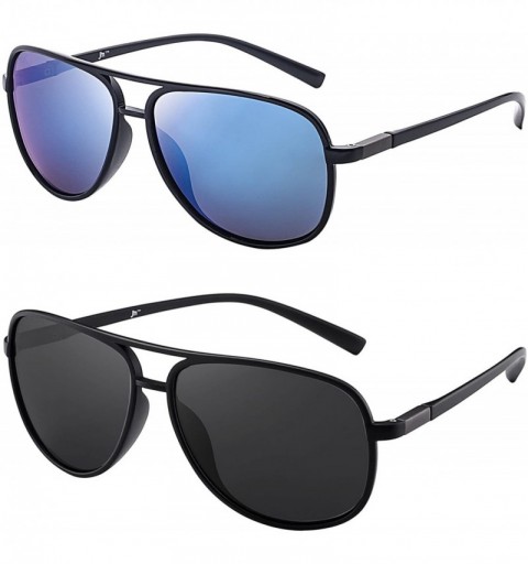 Aviator Retro Polarized Aviator Sunglasses Mirror Lightweight Eyeglasses for Men Women - 2 Pack (Blue & Grey) - CP182LCDWGY $...