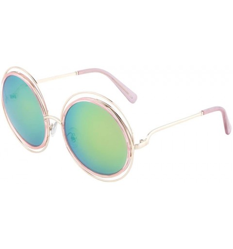 Oversized Oversized Double Frame Extra Rim Round Sunglasses - Pink - CV1903WDE7I $10.43