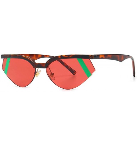 Oval 2019 Fashion Half Frame Sunglasses for Women New Brand Design Sun Glasses UV400 with Box - Leopard&red - CA18U45W3TR $9.27