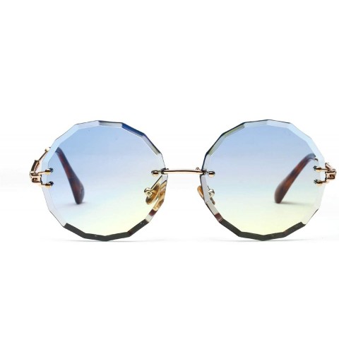 Oversized Women's Sunglasses Oversized Rimless Round Diamond Cutting Transparent Lens Sunglasses A18905 - Blue - CP18R6T4A90 ...