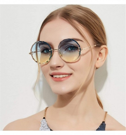 Oversized Women's Sunglasses Oversized Rimless Round Diamond Cutting Transparent Lens Sunglasses A18905 - Blue - CP18R6T4A90 ...