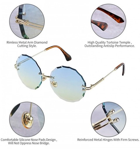 Oversized Women's Sunglasses Oversized Rimless Round Diamond Cutting Transparent Lens Sunglasses A18905 - Blue - CP18R6T4A90 ...
