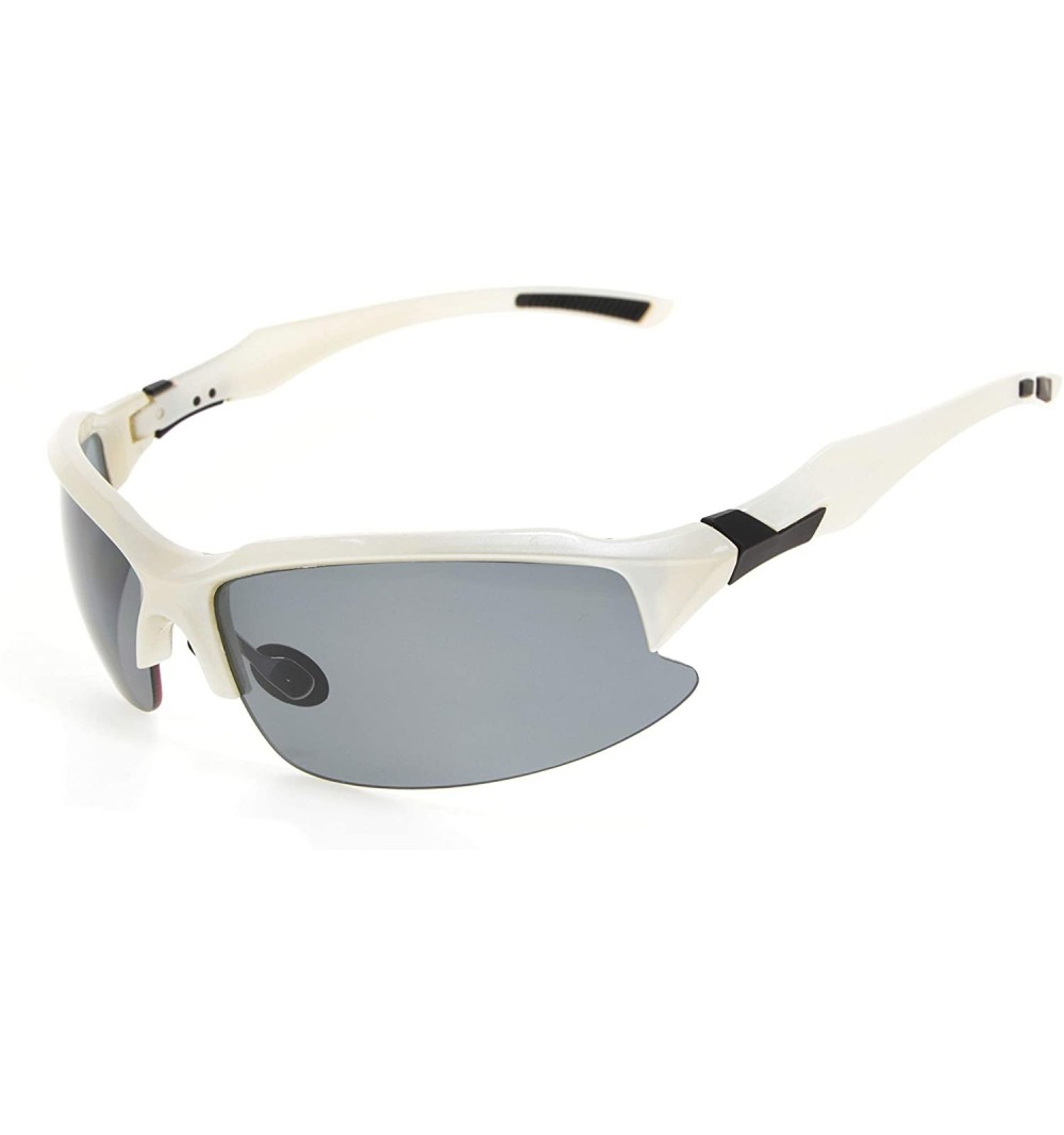 Sport Polycarbonate Polarized TR90 Unbreakable Half-Rim Sport Sunglasses - White/Grey Lens - CR18XEIIL7Z $28.03