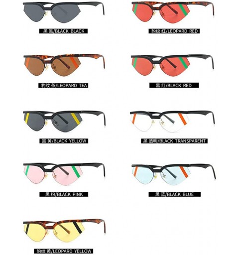 Oval 2019 Fashion Half Frame Sunglasses for Women New Brand Design Sun Glasses UV400 with Box - Leopard&red - CA18U45W3TR $9.27