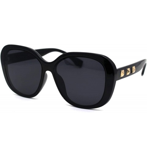 Butterfly Womens Pyramid Stud Trim Arm Plastic Butterfly Sunglasses - Black Gold Black - CS1950TN72M $13.68