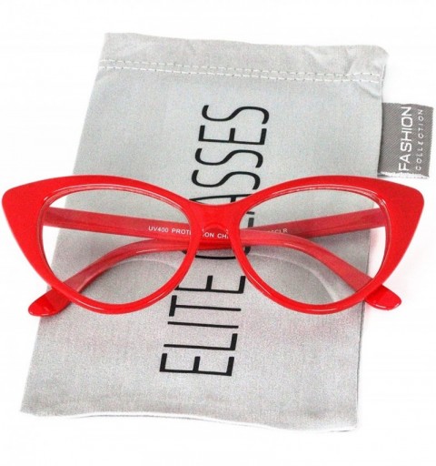 Oval Retro Sexy Women Eyeglasses Frame Fashion Cat Eye Clear Lens ladies Eye Glasses - Red - CI18CC3XLO4 $10.58