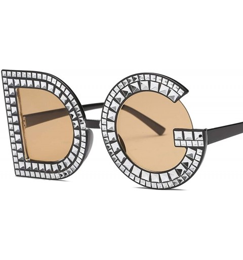 Round Fashion Crystal Diamond Sunglasses Oversized - C318XXCNZH7 $18.48