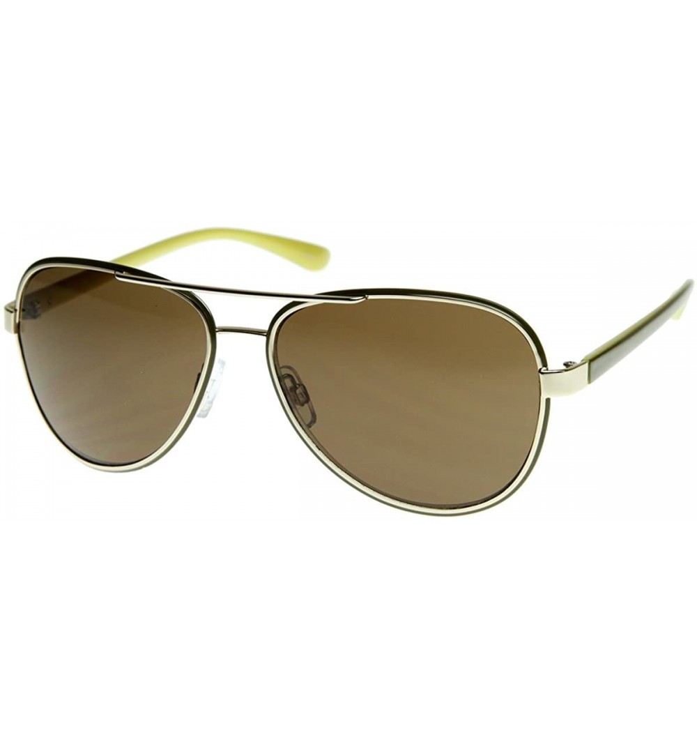 Aviator Optical Quality Eyewear Nouveau Metal Crafted Aviator Sunglasses (Gold-Green/Brown) - CP116RGI27B $17.11