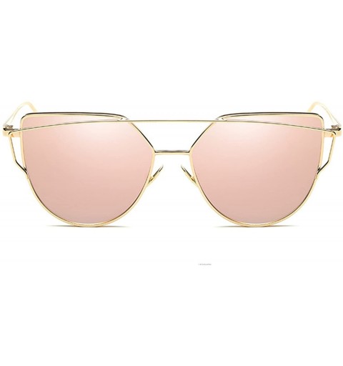 Oval Sunglasses Women Luxury Cat Eye Design Mirror Flat Rose Gold Vintage Cateye Fashion Sun Glasses Eyewear - A5 - CU197A2TY...