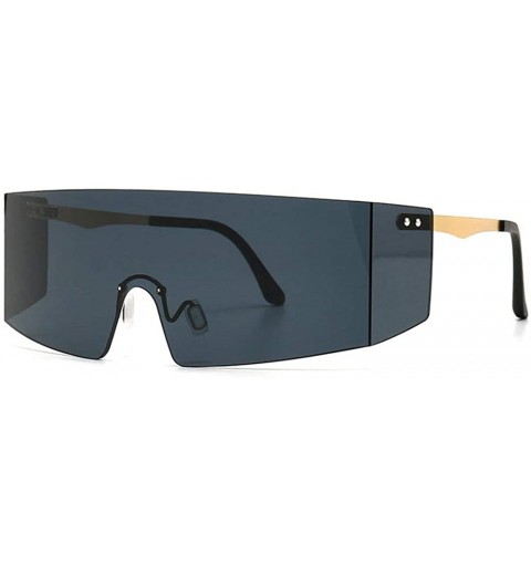 Rimless Oversized Shield Sunglasses Flat Top Gradient Lens Rimless Eyeglasses Women Men - Gold&black - CL199HWGGRW $11.97