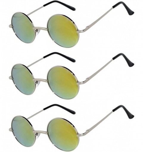 Round Set of 3 Pairs Round Retro Vintage Circle Sunglasses Colored Metal Frame Small model 43 mm - CO184Y4UNMA $19.50