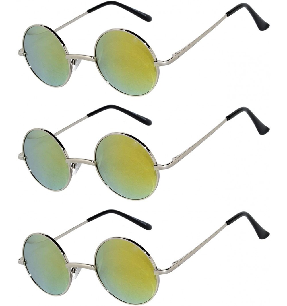Round Set of 3 Pairs Round Retro Vintage Circle Sunglasses Colored Metal Frame Small model 43 mm - CO184Y4UNMA $9.62