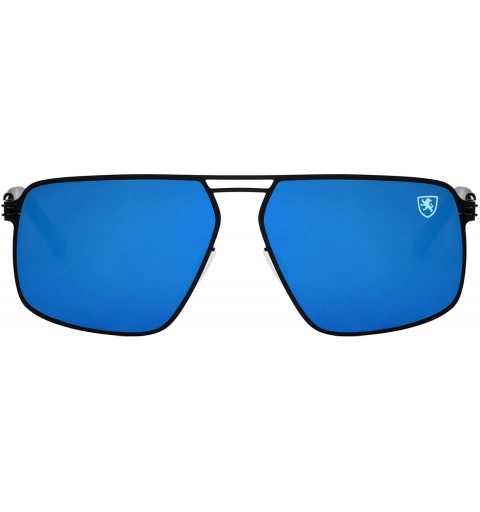 Aviator Aero Bridgeless Double Top Bar Flat Thin Frame Geometric Sunglasses - Blue Black - CT199LWA0HX $59.32