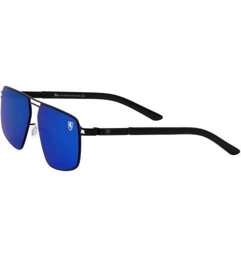 Aviator Aero Bridgeless Double Top Bar Flat Thin Frame Geometric Sunglasses - Blue Black - CT199LWA0HX $23.86