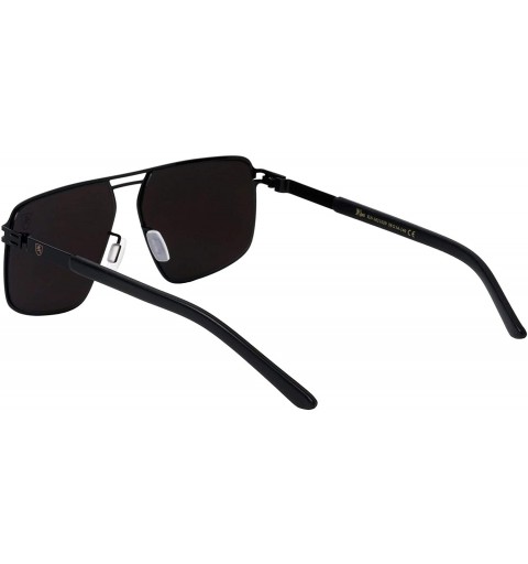 Aviator Aero Bridgeless Double Top Bar Flat Thin Frame Geometric Sunglasses - Blue Black - CT199LWA0HX $23.86