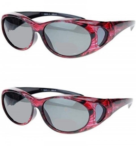 Wrap 2 Pair Polarized Sunglasses Fit Over Wear Ove Reading Glasses Oval Cover Lens Sunglasses - Red/Red - CG18L740RC0 $39.27
