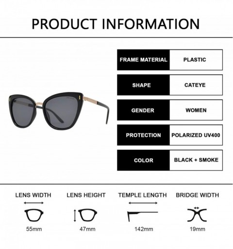 Sport Polarized Cat Eye Sunglasses for Women UV Protection Retro Vintage - Black + Smoke - CN195CO9Y7H $13.06