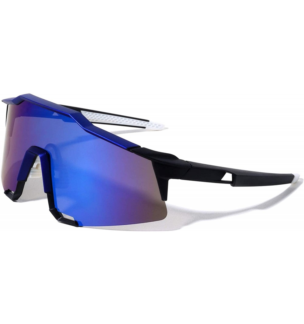 Shield Oversized Semi Rimless Sport Wrap Around Shield Sunglasses - Black & Blue Frame - C2196ZGYO4H $24.85