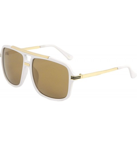 Round Evidence Metal & Plastic Hip Hop Flat Top Aviator Sunglasses - White & Gold Frame - C917YC3Q8W7 $11.81