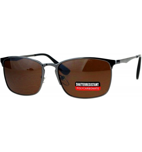 Rectangular Mens Metal Rim Rectangular Agent Sunglasses - Gunmetal Brown - CY17Y04G4AY $14.41