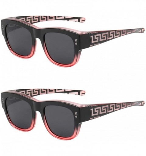 Shield The Finesse Polarized Colorful Two Tone Ombre Fit Over OTG Rectangular Squared Sunglasses - 2 Red - CY199MRDRWL $26.19