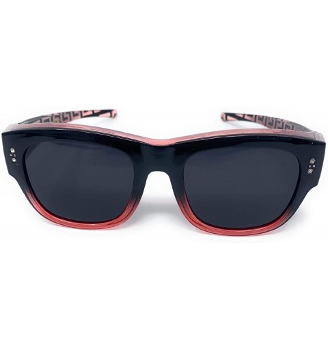 Shield The Finesse Polarized Colorful Two Tone Ombre Fit Over OTG Rectangular Squared Sunglasses - 2 Red - CY199MRDRWL $26.19