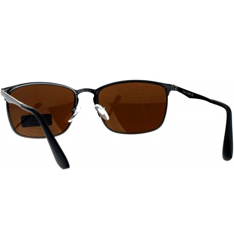 Rectangular Mens Metal Rim Rectangular Agent Sunglasses - Gunmetal Brown - CY17Y04G4AY $14.41