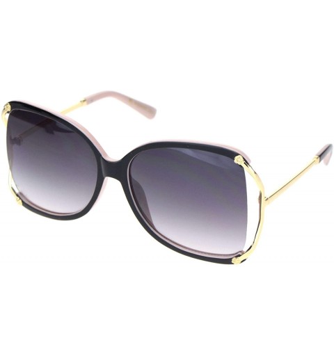 Butterfly Womens Luxury Exposed Side Lens Squared Butterfly Sunglasses - Black Beige Gradient Black - CR18NUTEGOG $10.34