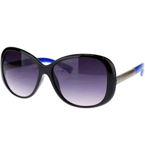 Butterfly Womens Metal Chain Oversized Large Butterfly Designer Fashion Sunglasses - Black Blue - CT11NV5BRUZ $7.52