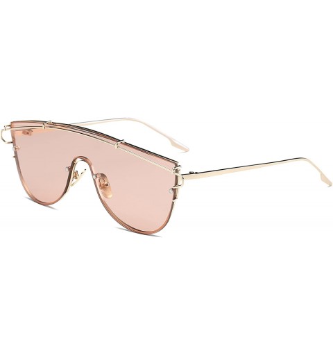 Round Fashionable Futuristic Colored Flat Lens Top bar Oversize Round Sunglasses - Pink - C3186WDUQ6G $16.45