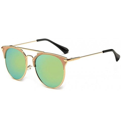 Goggle Women Round Retro Vintage Anti-Reflective UV400 Half Frame Glasses Sunglasses - Gold - C4182I9MOMG $12.31