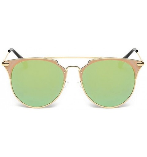 Goggle Women Round Retro Vintage Anti-Reflective UV400 Half Frame Glasses Sunglasses - Gold - C4182I9MOMG $12.31