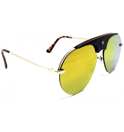Rimless Star Brow Bar Semi Rimless Luxury Pilot Aviator Sunglasses - Gold & Tortoise Frame - C118WMD9XIX $10.90